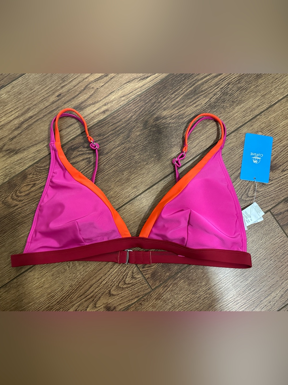 Cupshe Pink Bikini Top with Orange Trim and Red Band